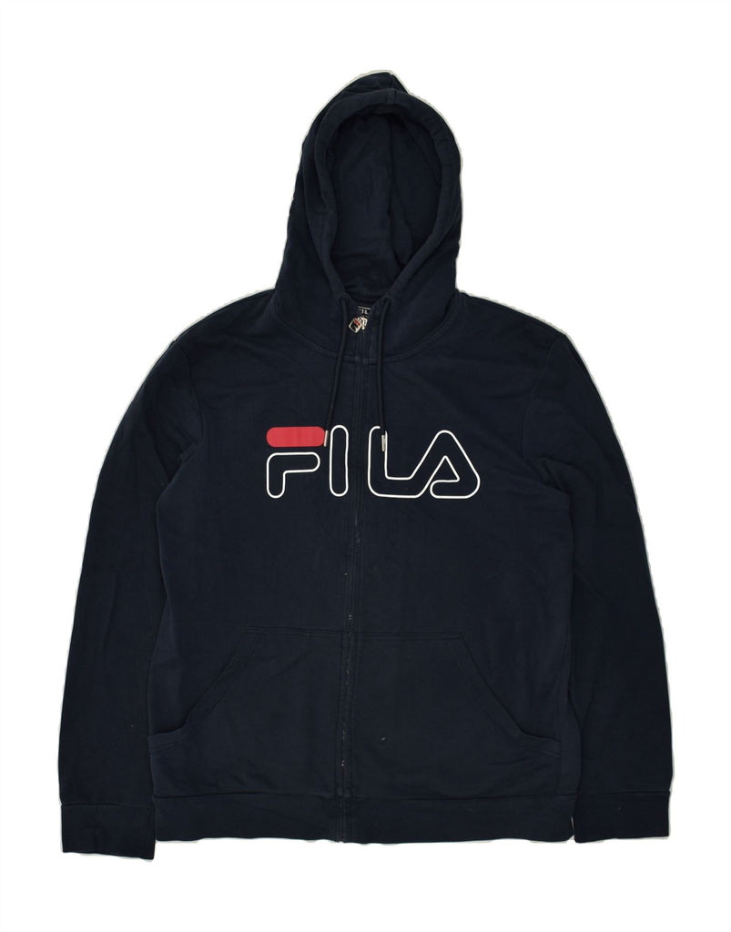 FILA Mens Graphic Zip Hoodie Sweater XL Navy Blue Cotton Vintage Fila and Second-Hand Fila from Messina Hembry 