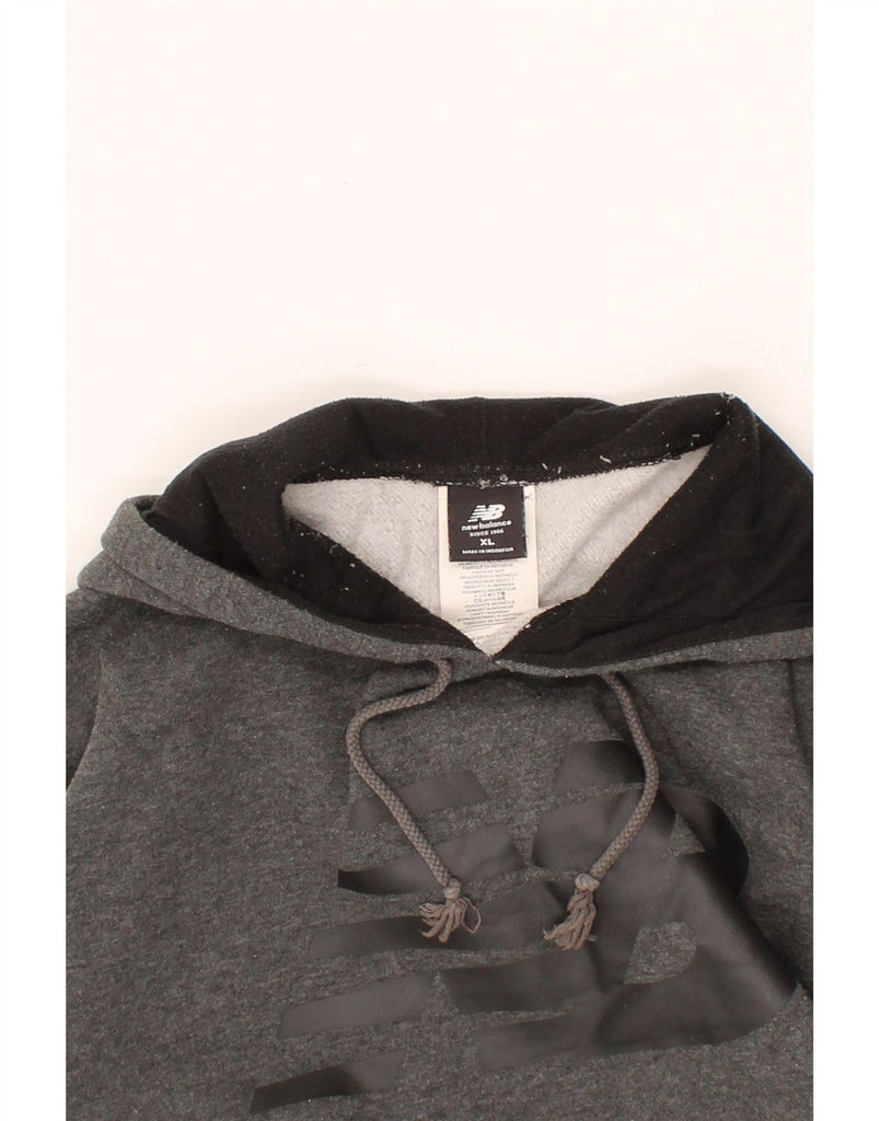 NEW BALANCE Mens Graphic Hoodie Jumper XL Grey Cotton Vintage New Balance and Second-Hand New Balance from Messina Hembry 