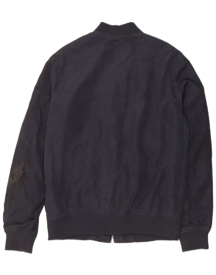 Zara Mens Bomber Jacket UK 40 Large Navy Blue Polyester