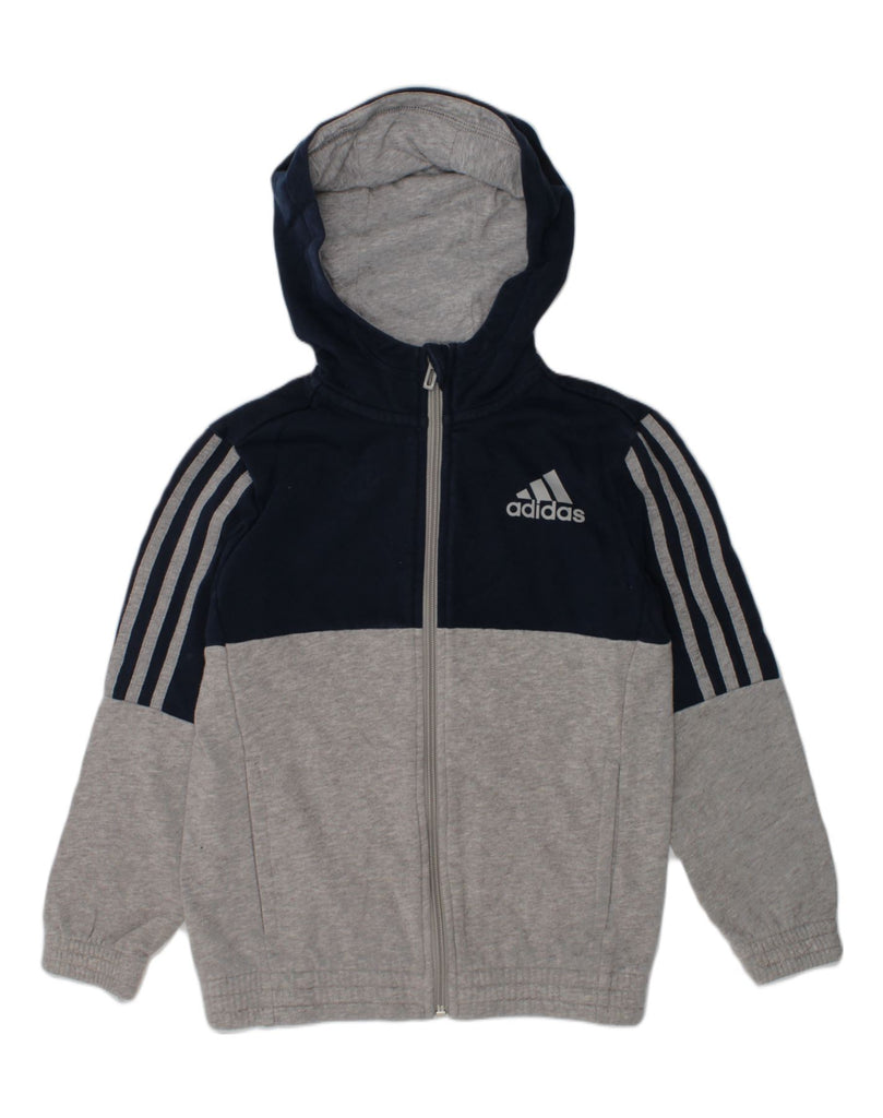 ADIDAS Boys Zip Hoodie Sweater 7-8 Years Grey Colourblock | Vintage Adidas | Thrift | Second-Hand Adidas | Used Clothing | Messina Hembry 