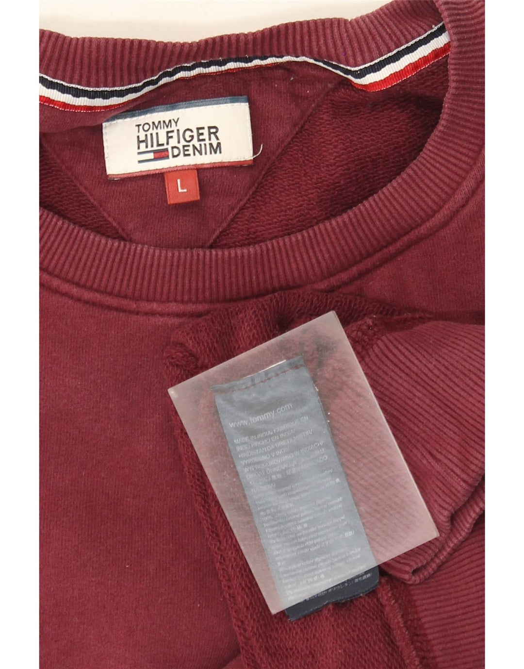 Tommy Hilfiger Mens Sweatshirt Jumper Large Burgundy Cotton