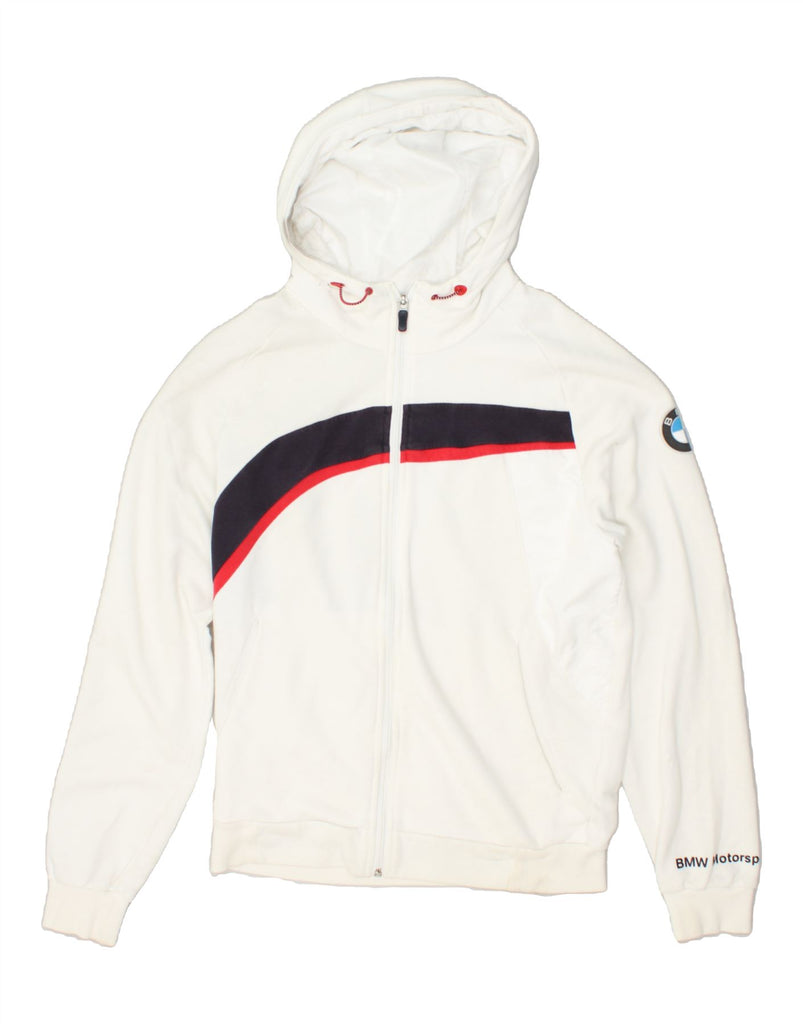 PUMA Mens BMW Graphic Zip Hoodie Sweater Small White | Vintage Puma | Thrift | Second-Hand Puma | Used Clothing | Messina Hembry 