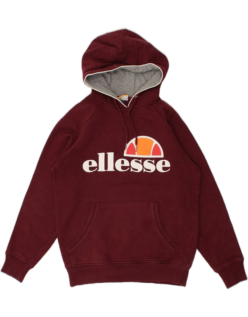 ELLESSE Mens Graphic Hoodie Jumper Small Maroon Cotton | Vintage Ellesse | Thrift | Second-Hand Ellesse | Used Clothing | Messina Hembry 