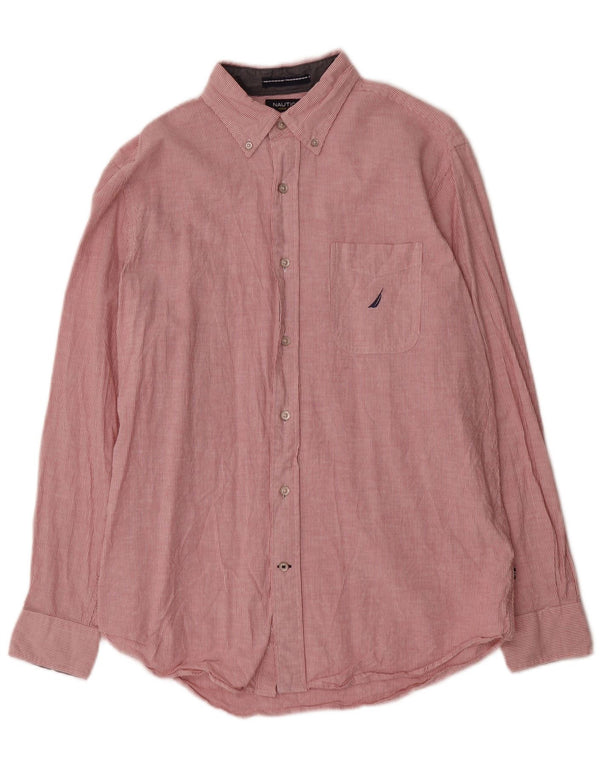 Nautica Mens Classic Fit Shirt Medium Red Pinstripe Cotton