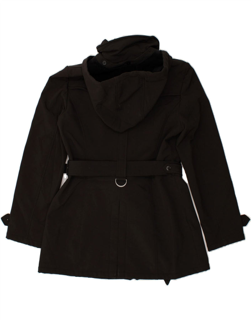 MICHAEL KORS Womens Hooded Overcoat UK 14 Medium Black Polyester | Vintage Michael Kors | Thrift | Second-Hand Michael Kors | Used Clothing | Messina Hembry 