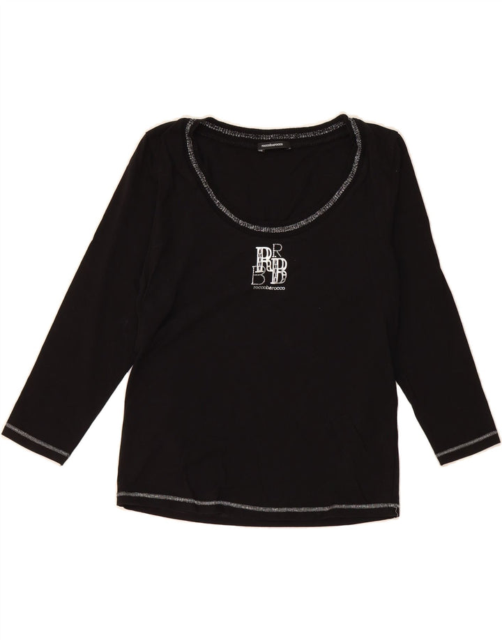 ROCCOBAROCCO Womens Crop Graphic Top 3/4 Sleeve US 12 Large Black Cotton Vintage Roccobarocco and Second-Hand Roccobarocco from Messina Hembry 