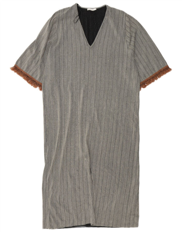 Zara Womens Maxi Oversized Shift Dress UK 10 Small Grey Striped Polyester