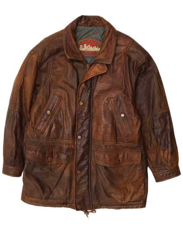 Vintage Mens Leather Jacket IT 52 XL Brown Leather