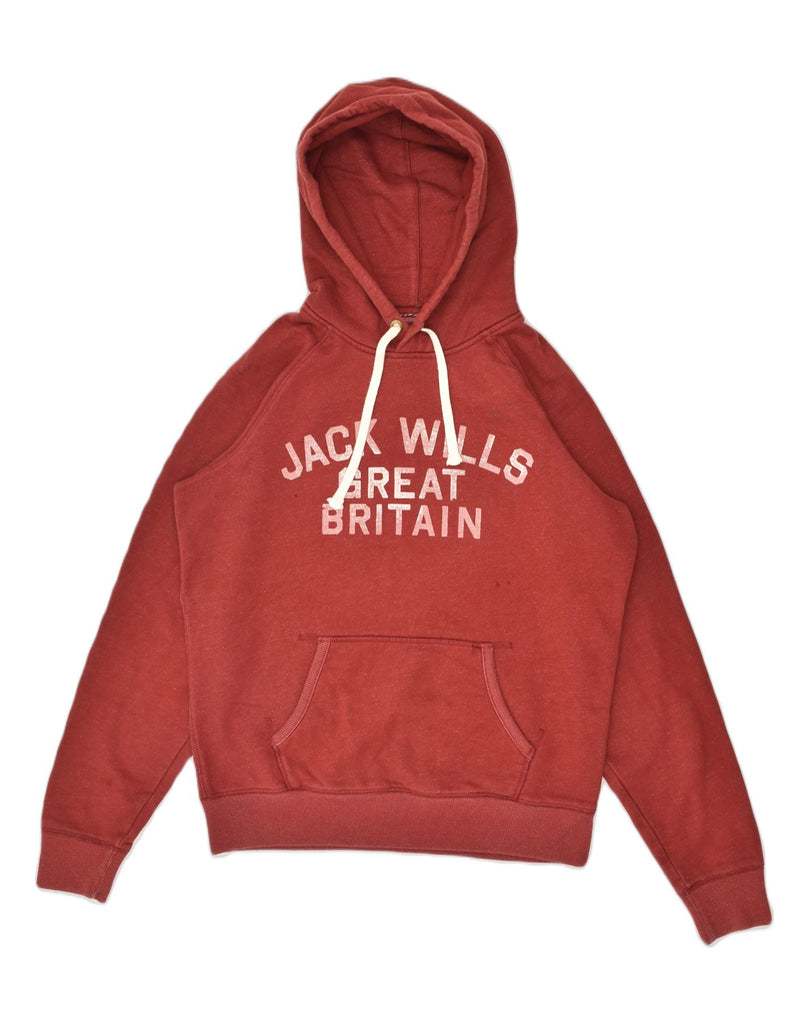 JACK WILLS Womens Graphic Hoodie Jumper UK 12 Medium Red Cotton | Vintage Jack Wills | Thrift | Second-Hand Jack Wills | Used Clothing | Messina Hembry 