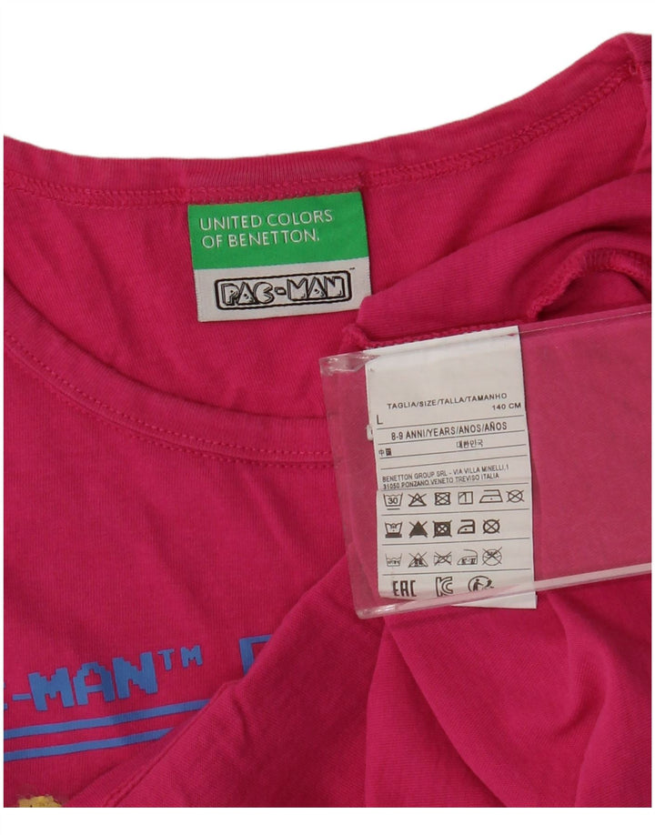 BENETTON Girls Pac-Man Crop Graphic T-Shirt Top 8-9 Years Large Pink