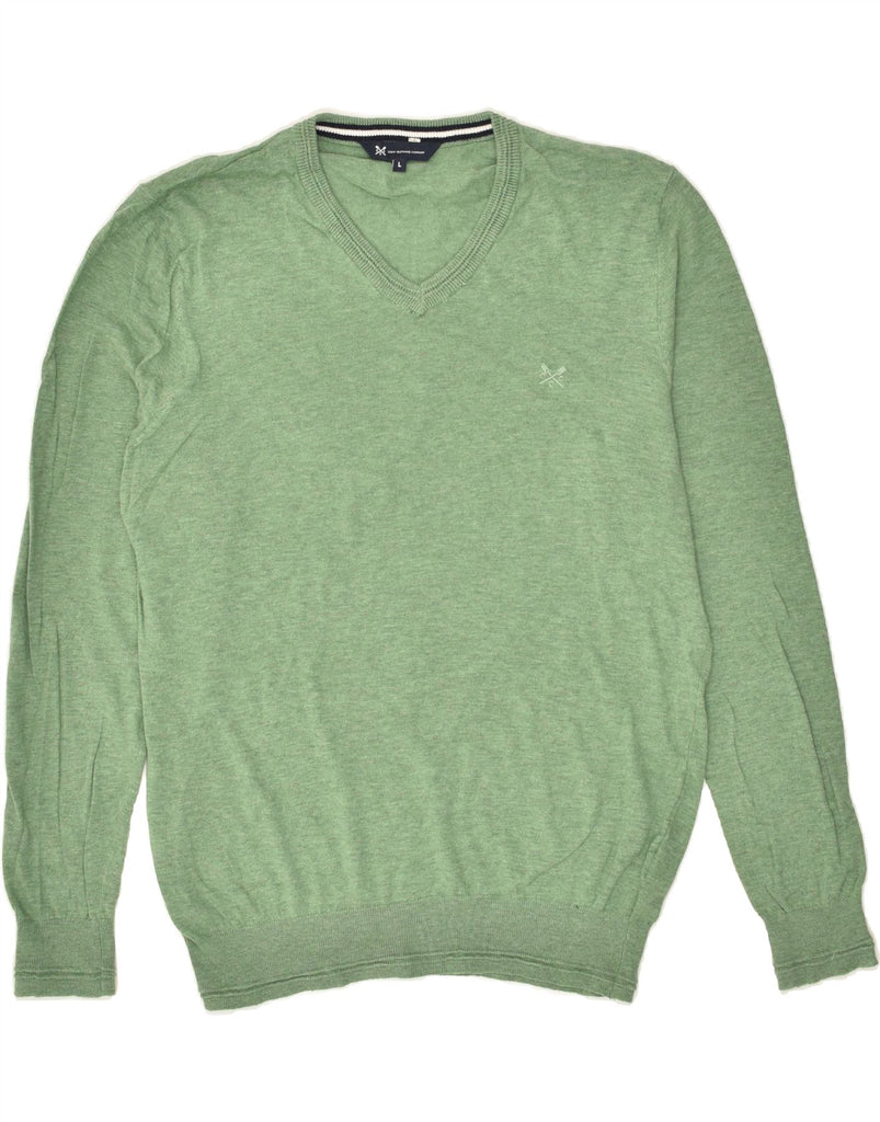 CREW CLOTHING Mens Slim Fit V-Neck Jumper Sweater Large Green Cotton | Vintage Crew Clothing | Thrift | Second-Hand Crew Clothing | Used Clothing | Messina Hembry 