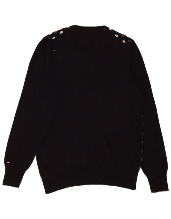 Tommy Hilfiger Mens V-Neck Jumper Sweater Small Black Polka Dot Lambswool