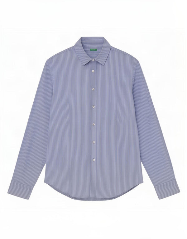 Benetton Mens Shirt Large Blue Striped Cotton
