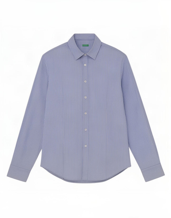 Benetton Mens Shirt Large Blue Striped Cotton