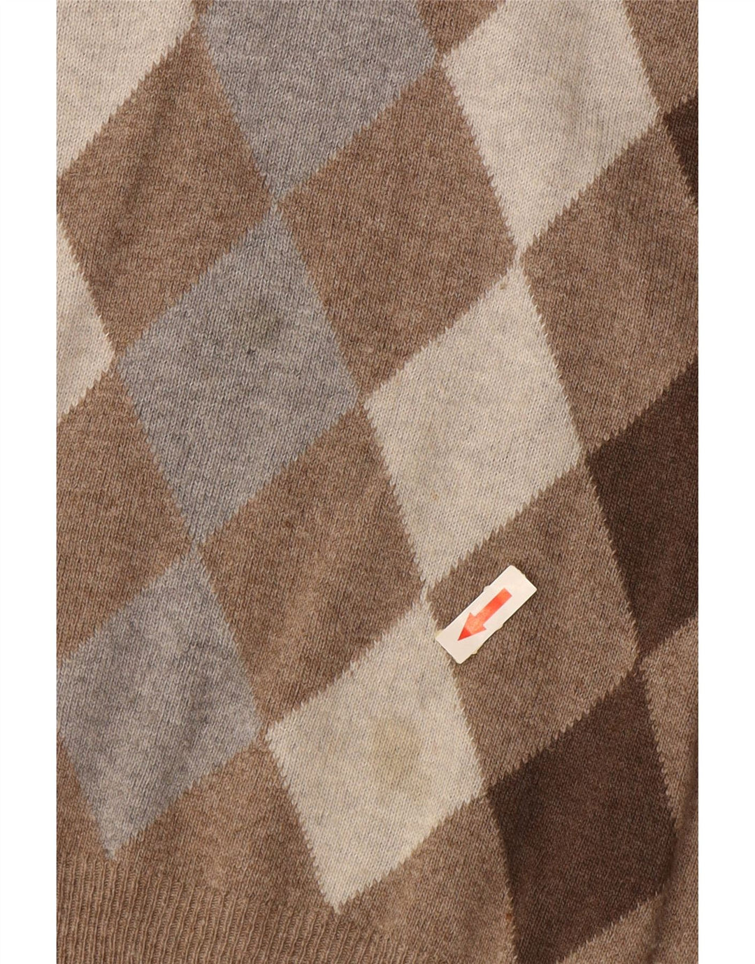 CONSENSO Mens V-Neck Jumper Sweater Medium Brown Argyle/Diamond Wool