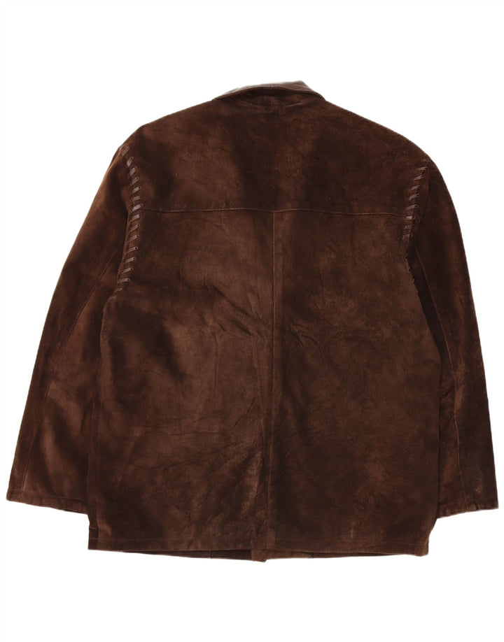 Vintage Womens 3 Button Suede Blazer Jacket IT 54 2XL Brown Leather
