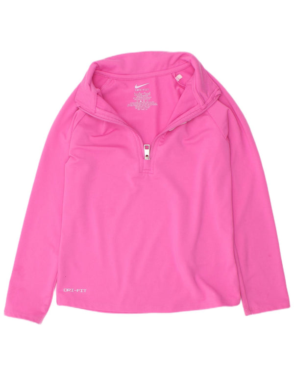Nike Girls Dri Fit Zip Neck Pullover Tracksuit Top 5-6 Years Medium Pink