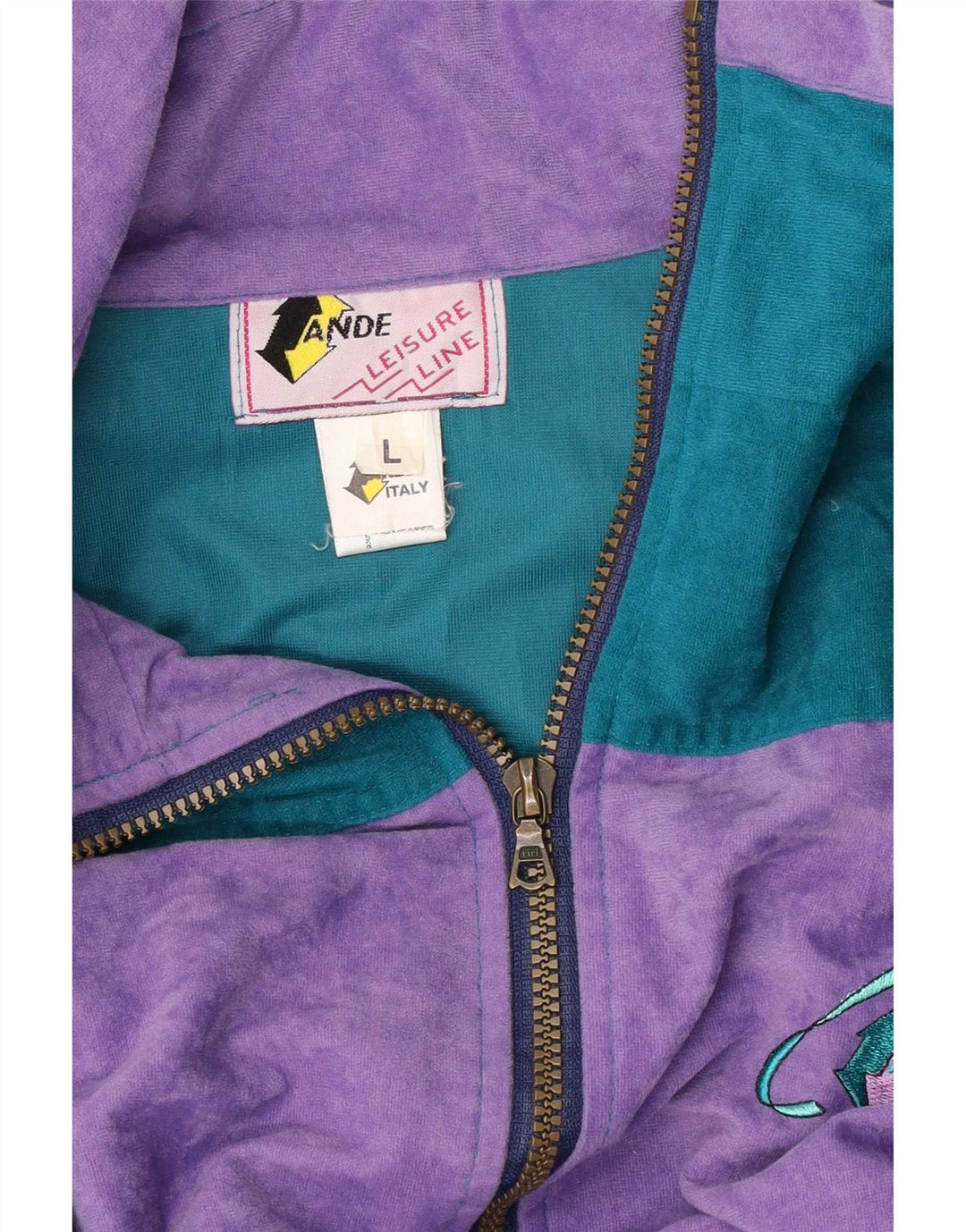 Vintage Mens Velour Full Tracksuit Large Green Colourblock Polyester