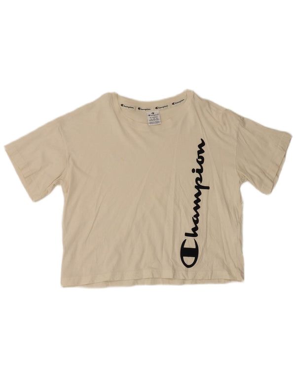 Champion Womens Crop Graphic T-Shirt Top UK 18 XL White Cotton