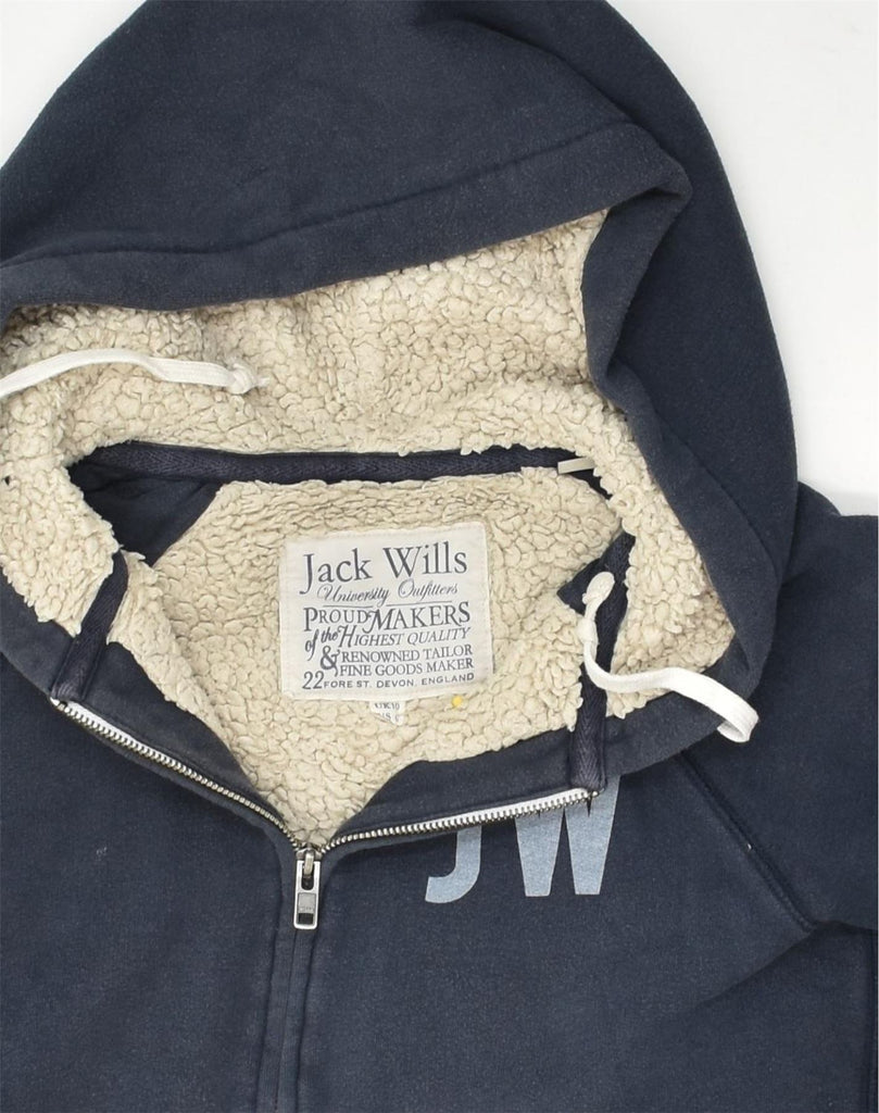 JACK WILLS Womens Sherpa Graphic Zip Hoodie Sweater UK 10 Small Navy Blue | Vintage Jack Wills | Thrift | Second-Hand Jack Wills | Used Clothing | Messina Hembry 