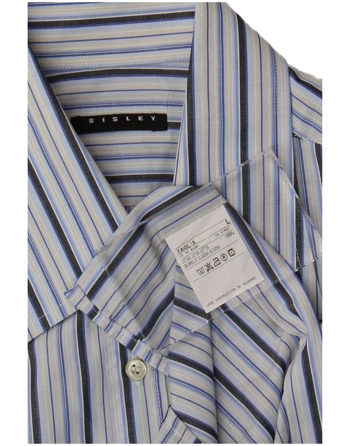 Sisley Mens Short Sleeve Shirt Large Blue Striped Cotton