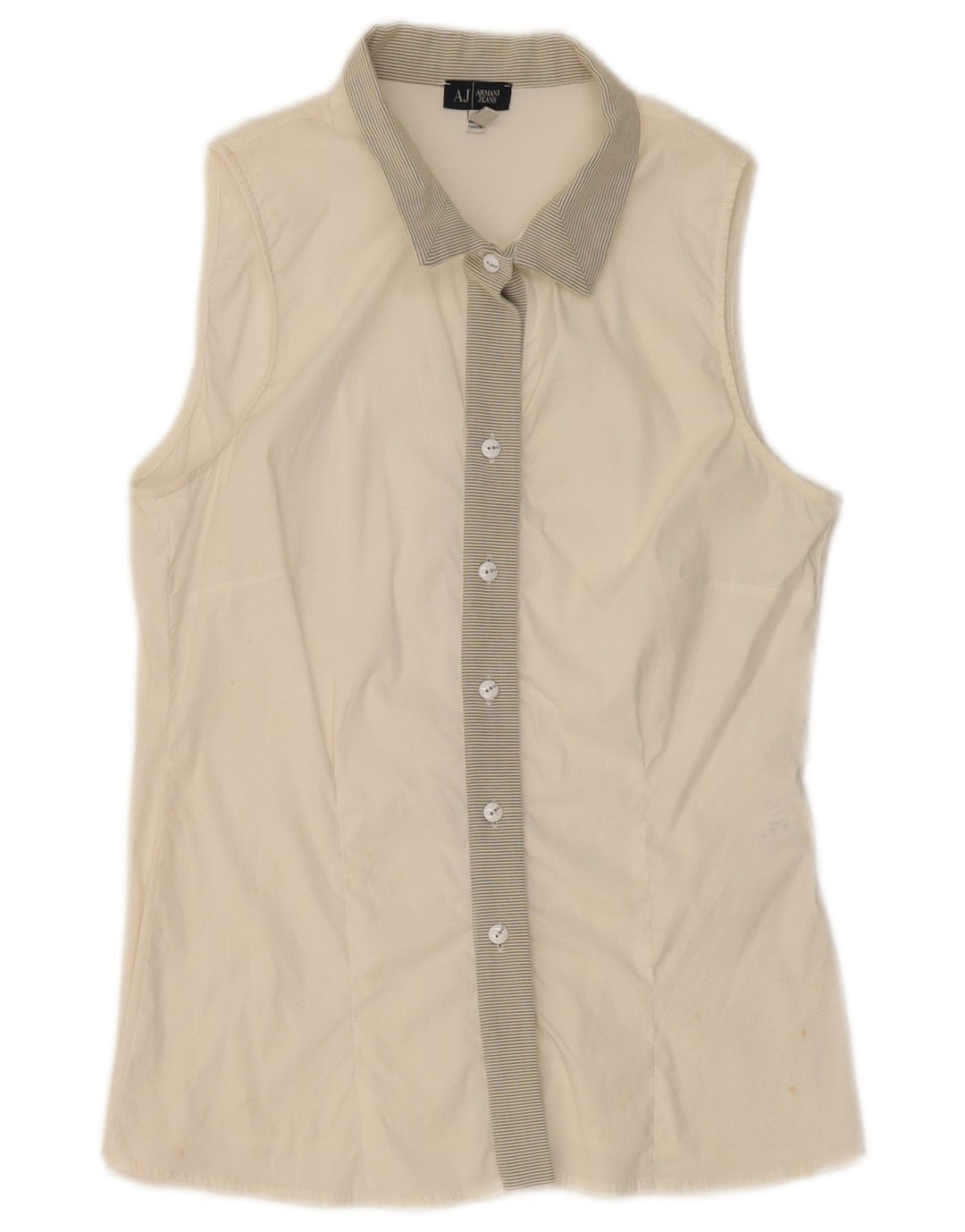 Armani Jeans Womens Sleeveless Shirt Blouse EU 42 Medium White Striped