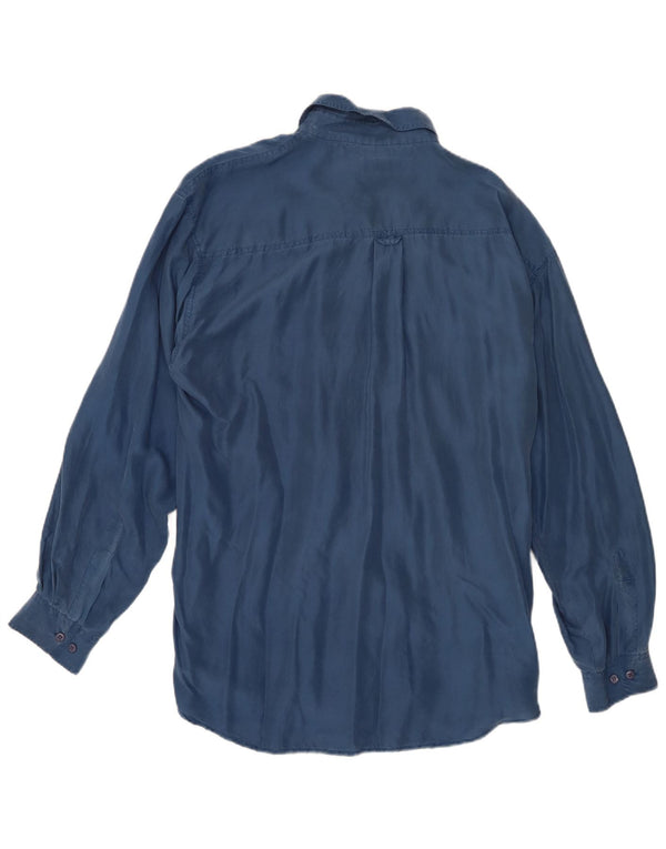 Vintage Mens Shirt Large Blue Silk