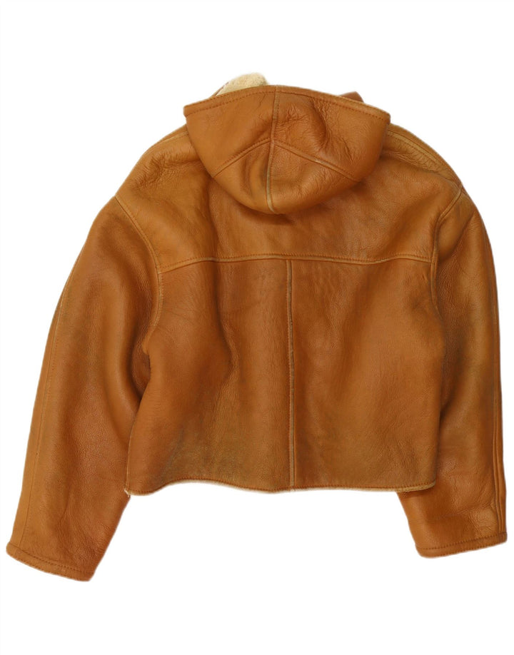 Vintage Womens Hooded Duffle Shearling Jacket UK 16 Large Brown
