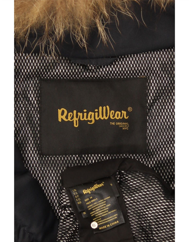 Refrigiwear Womens Hooded Padded Jacket UK 16 Large Navy Blue Polyester