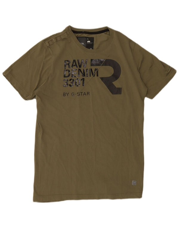 G-Star Mens Graphic T-Shirt Top XL Khaki Cotton