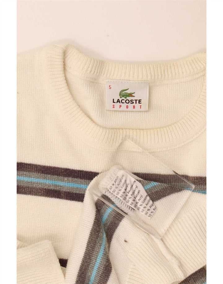Lacoste Mens Crew Neck Jumper Sweater Size 5 Large White Striped Cotton