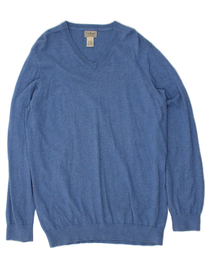 L.L.BEAN Mens Tall V-Neck Jumper Sweater XL Blue Cotton Vintage L.L.Bean and Second-Hand L.L.Bean from Messina Hembry 