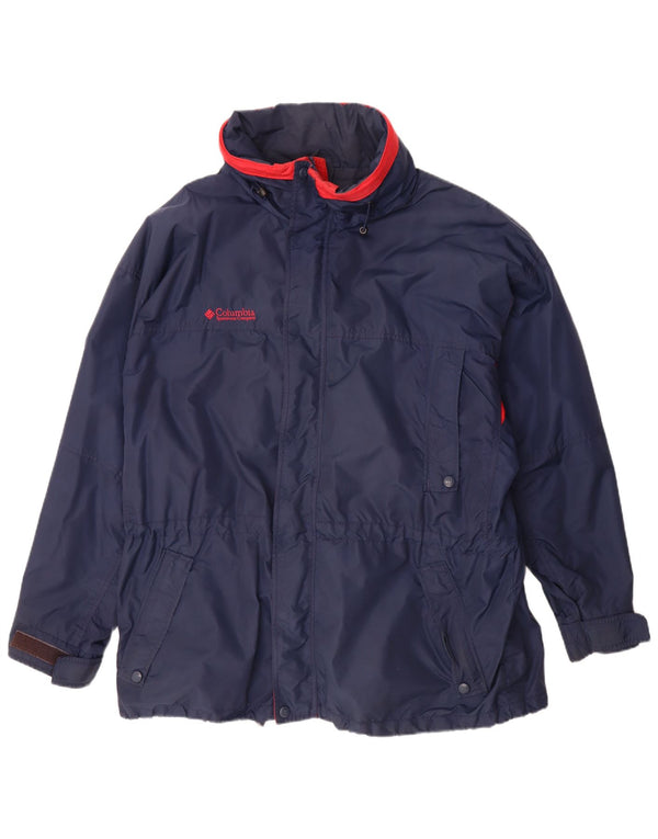 Columbia Mens Hooded Windbreaker Jacket UK 42 XL Navy Blue Colourblock