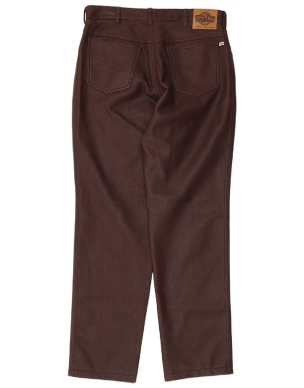 John F Gee Mens Straight Faux Leather Trousers IT 48 Medium W32 L31 Brown
