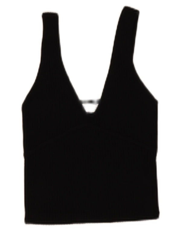 Zara Womens Crop Sleeveless Blouse Top UK 10 Small Black