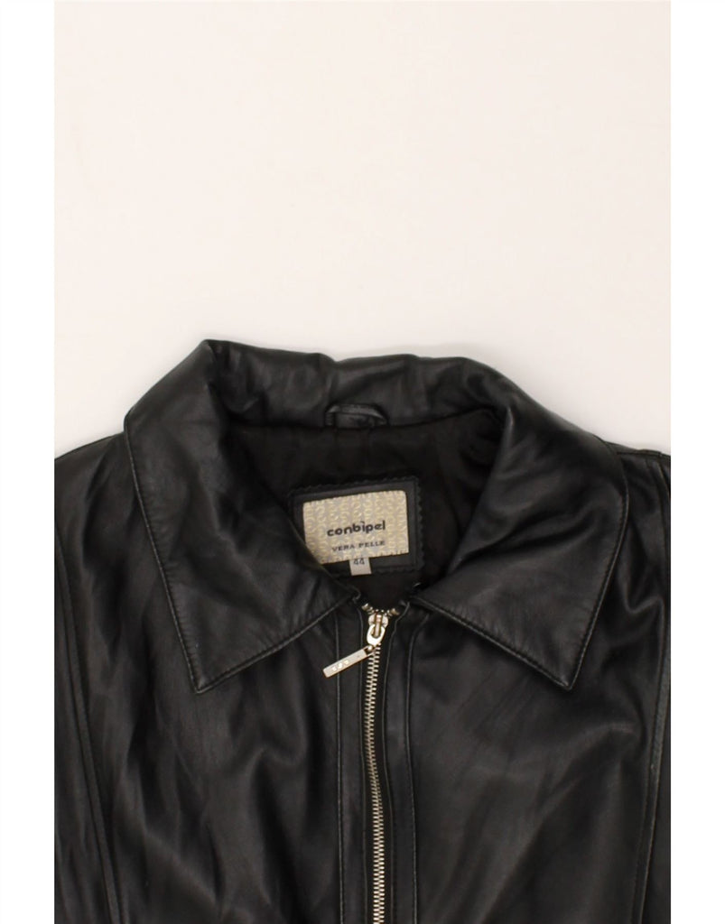 CONBIPEL Womens Leather Jacket IT 40 Small Black Leather | Vintage Conbipel | Thrift | Second-Hand Conbipel | Used Clothing | Messina Hembry 