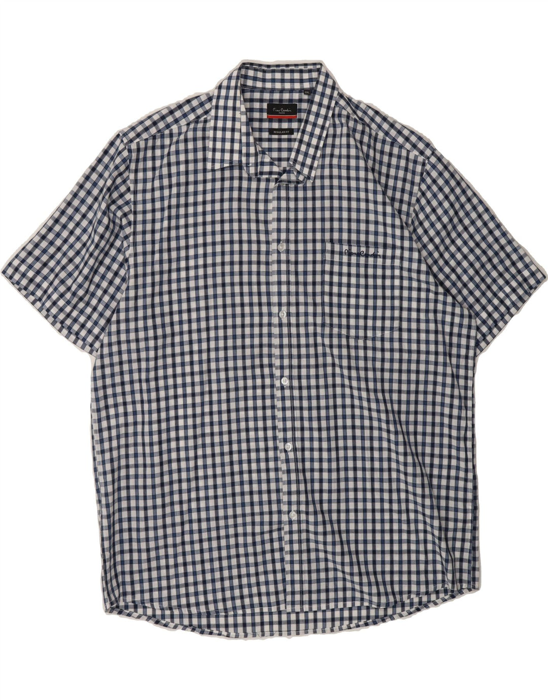 PIERRE CARDIN Mens Regular Fit Short Sleeve Shirt 3XL Navy Blue Check Vintage Pierre Cardin and Second-Hand Pierre Cardin from Messina Hembry 