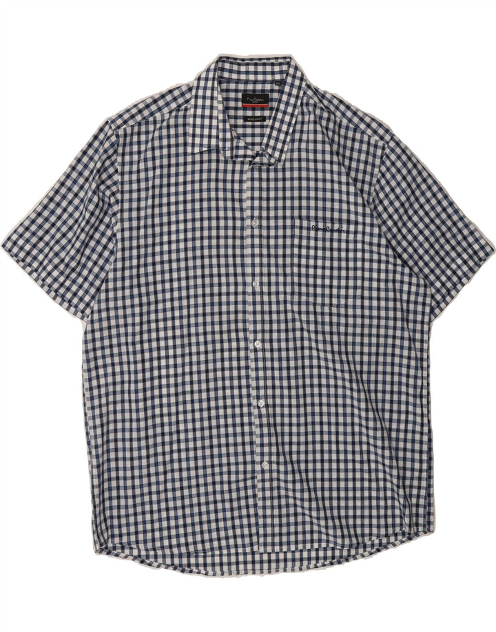 PIERRE CARDIN Mens Regular Fit Short Sleeve Shirt 3XL Navy Blue Check Vintage Pierre Cardin and Second-Hand Pierre Cardin from Messina Hembry 
