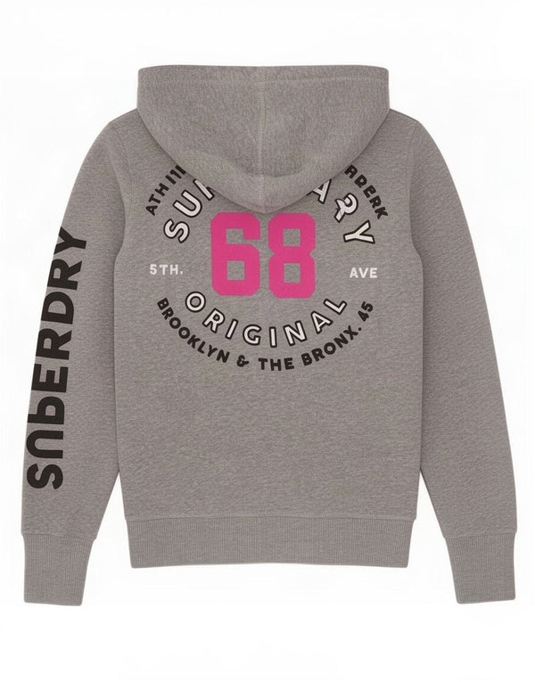 Superdry Womens Brooklyn Graphic Zip Hoodie Sweater UK 6 XS Grey Cotton