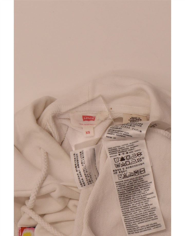 LEVI'S Womens Graphic Hoodie Jumper UK 6 XS Off White Cotton