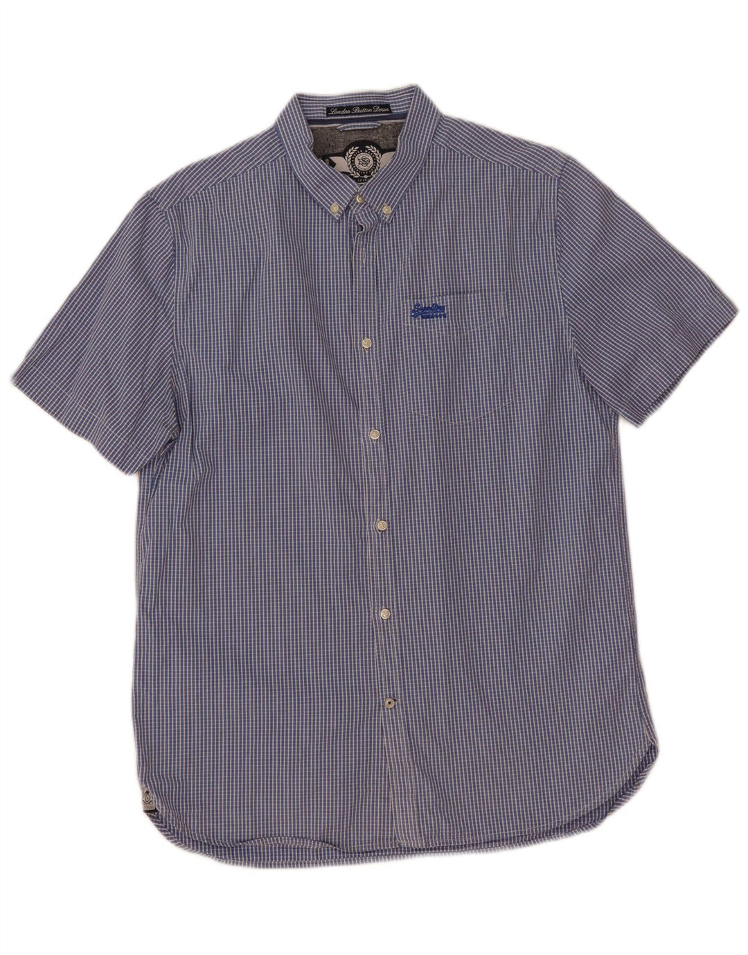 Superdry Mens Short Sleeve Shirt XL Blue Check Cotton