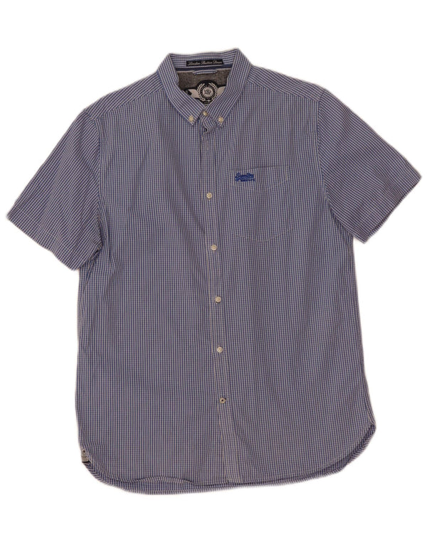 Superdry Mens Short Sleeve Shirt XL Blue Check Cotton