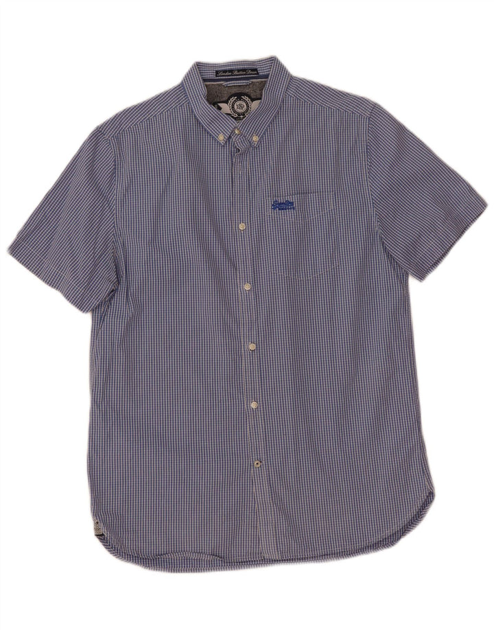 Superdry Mens Short Sleeve Shirt XL Blue Check Cotton