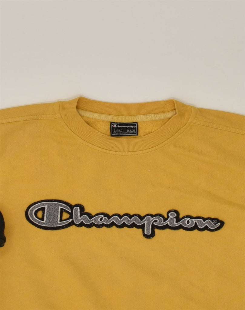 CHAMPION Boys Graphic Sweatshirt Jumper 11-12 Years Yellow Cotton | Vintage Champion | Thrift | Second-Hand Champion | Used Clothing | Messina Hembry 