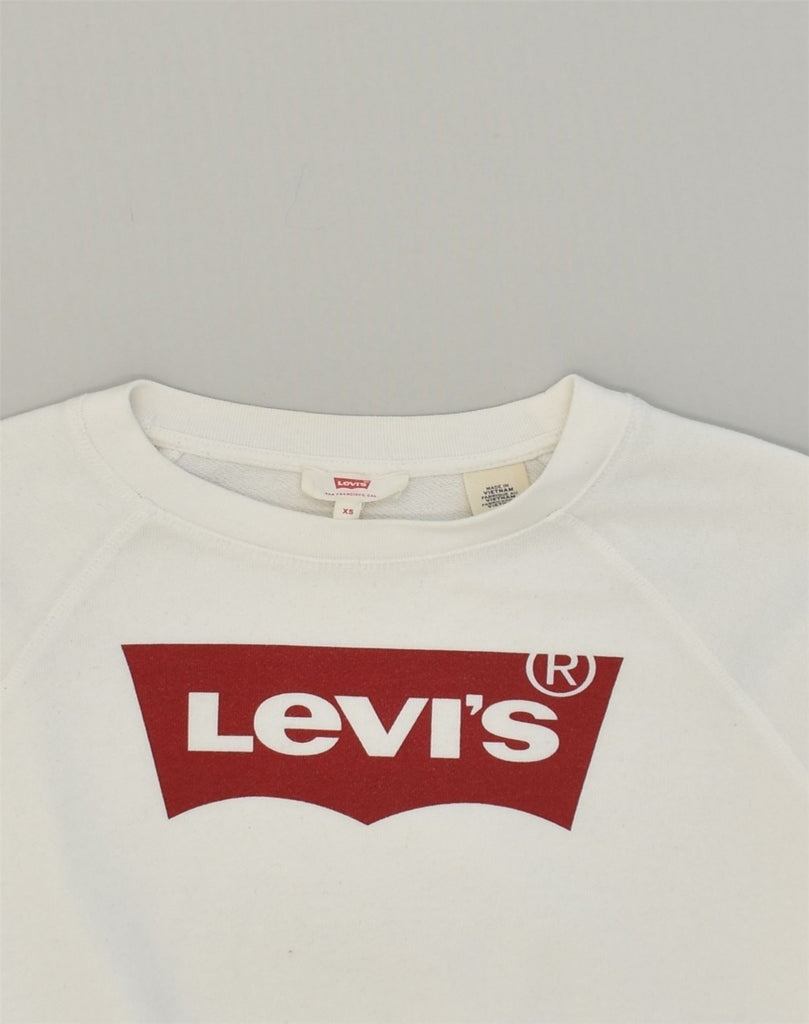 LEVI'S Womens Graphic Sweatshirt Jumper UK 6 XS White Cotton | Vintage Levi's | Thrift | Second-Hand Levi's | Used Clothing | Messina Hembry 