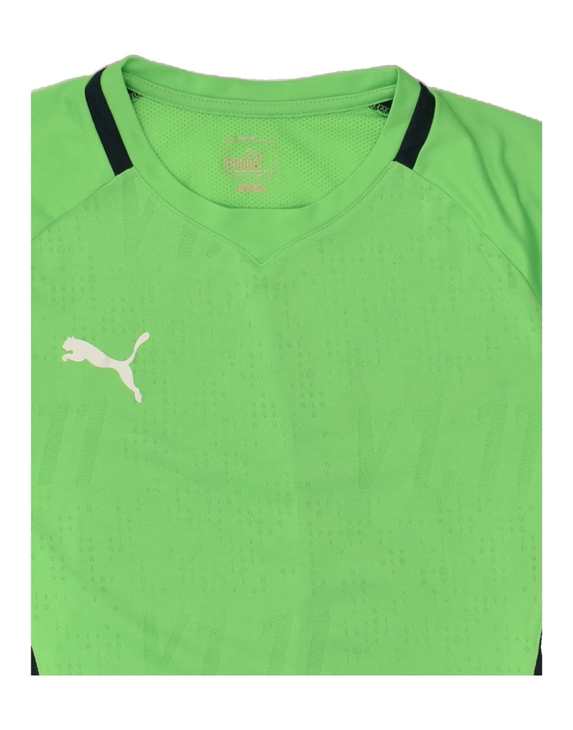 PUMA Mens T-Shirt Top Medium Green Colourblock Polyester | Vintage Puma | Thrift | Second-Hand Puma | Used Clothing | Messina Hembry 