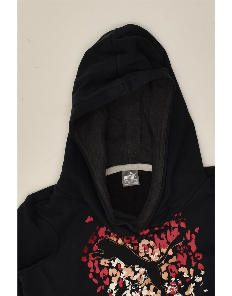 PUMA Girls Graphic Hoodie Jumper 11-12 Years Large Black Cotton | Vintage Puma | Thrift | Second-Hand Puma | Used Clothing | Messina Hembry 