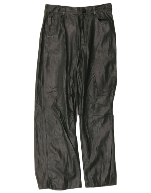 Zara Womens High Waist Wide Leg Faux Leather Trousers Small W26 L25 Green
