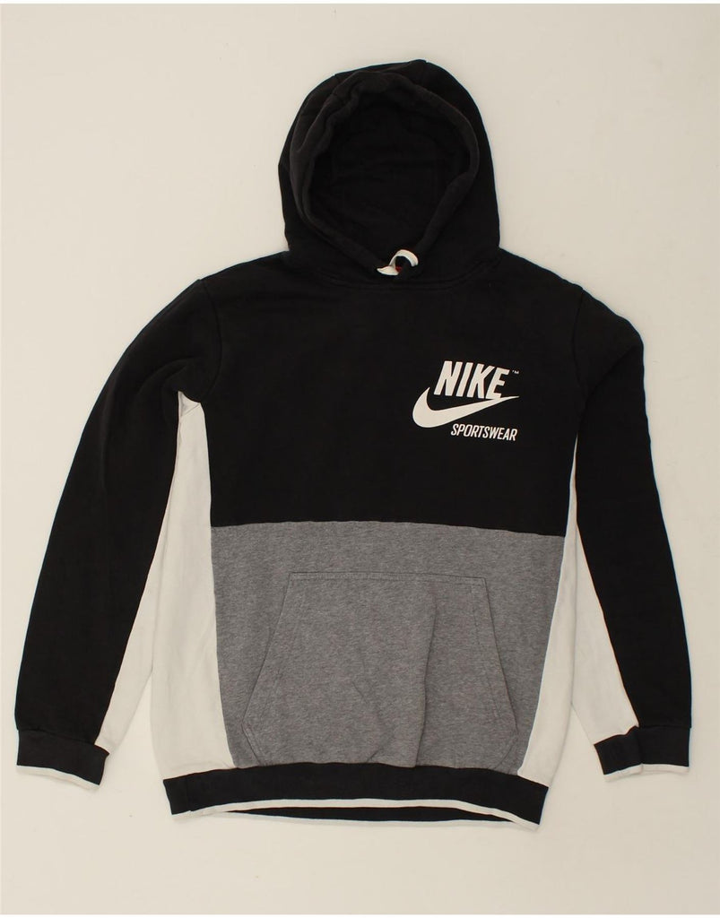 NIKE Mens Graphic Hoodie Jumper Large Black Colourblock Cotton | Vintage Nike | Thrift | Second-Hand Nike | Used Clothing | Messina Hembry 