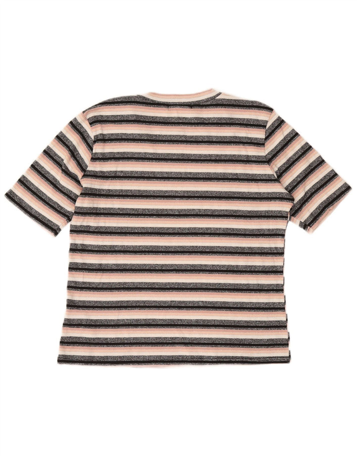 OASIS Womens Crop T-Shirt Top UK 14 Large Black Striped Viscose